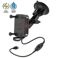 Tough-Charge Kit with Wireless Charging Suction Cup Mount &amp; Medium Arm 15W Ram Mounts 